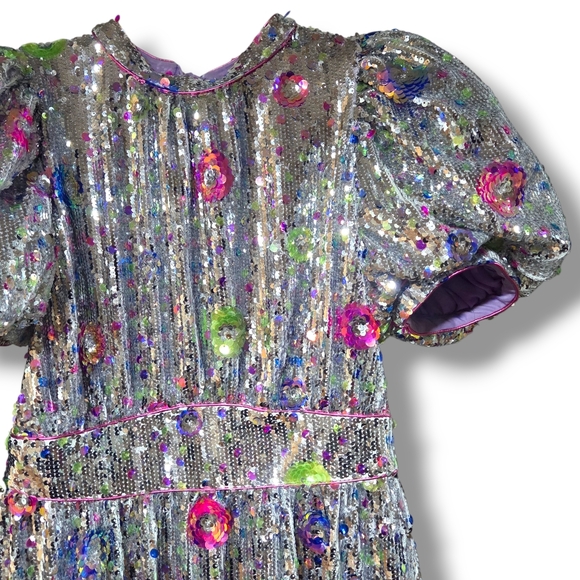 CeliaB Silver Sequin Mini Dress with Floral Accents - Picture 13 of 15